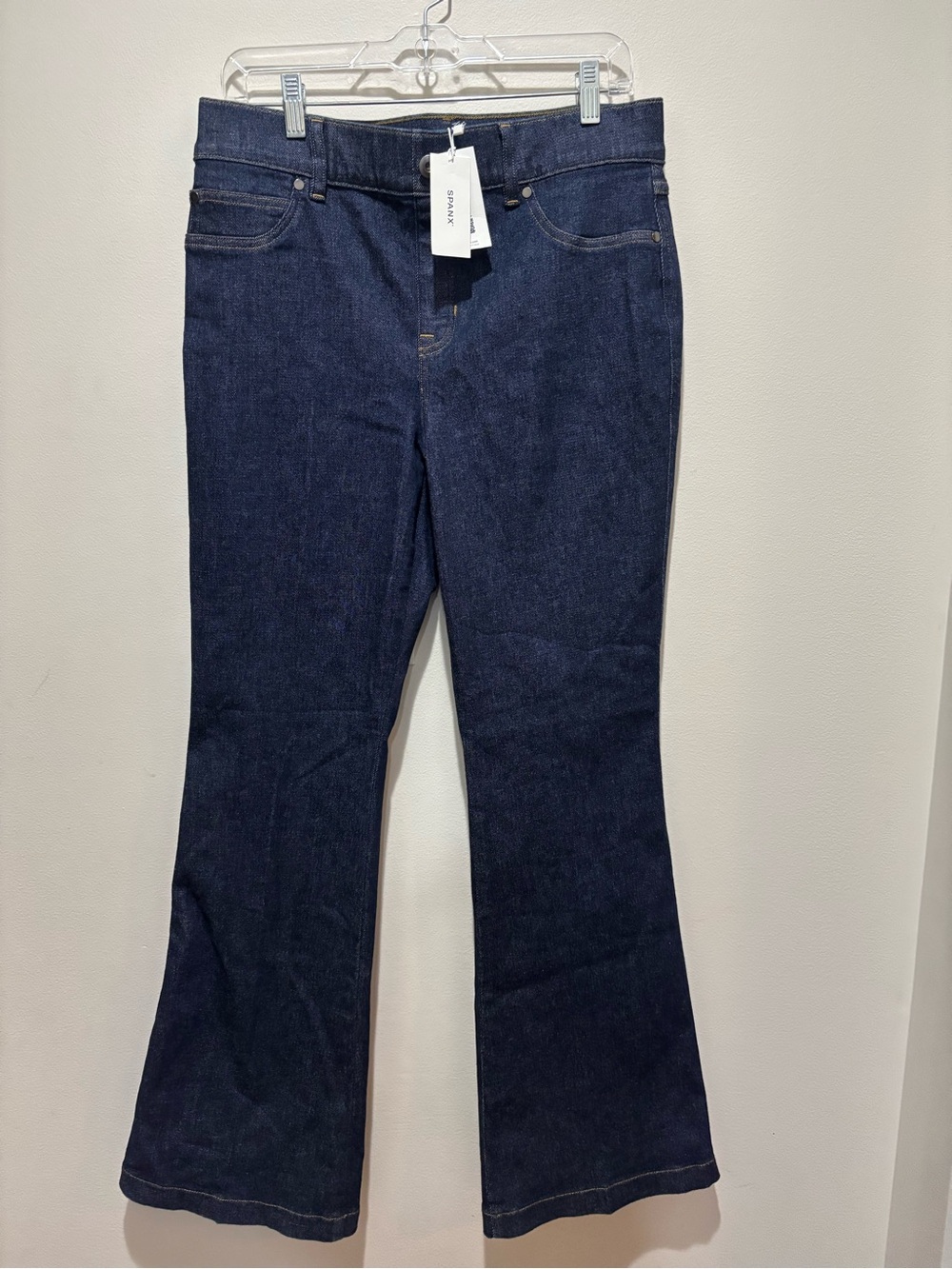 SPANX Denim Flare Jeans in Raw Indigo Wash NWT Stretch Women’s Large Petite